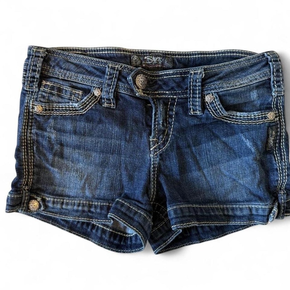 Silver Jeans Marti Surplus Dark Wash Low Rise Denim Shorts Women's waist 28 Y2K